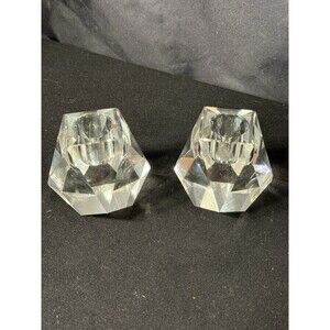Tizo Diamond Cut Crystal  Candle Holders For Tapered Candle 2 In Set